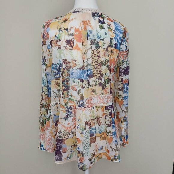 Anthropologie Maeve Abella Floral Pintuck Patchwork Blouse Size 10 - Picture 5 of 8